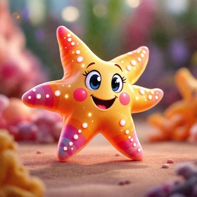 Primary subject: A happy, smiling star with a pink nose and a yellow body.

Setting/background: A pink and yellow background with a flower pattern.

Visual style: Digital art.

Colors and mood: The star is bright and cheerful, with a warm and inviting atmosphere.